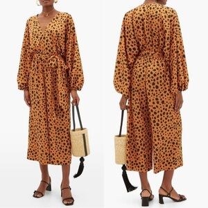 Rhode Jumpsuit Blake Long Sleeve Wide Leg Satin Leopard Cheetah Print L NWT New